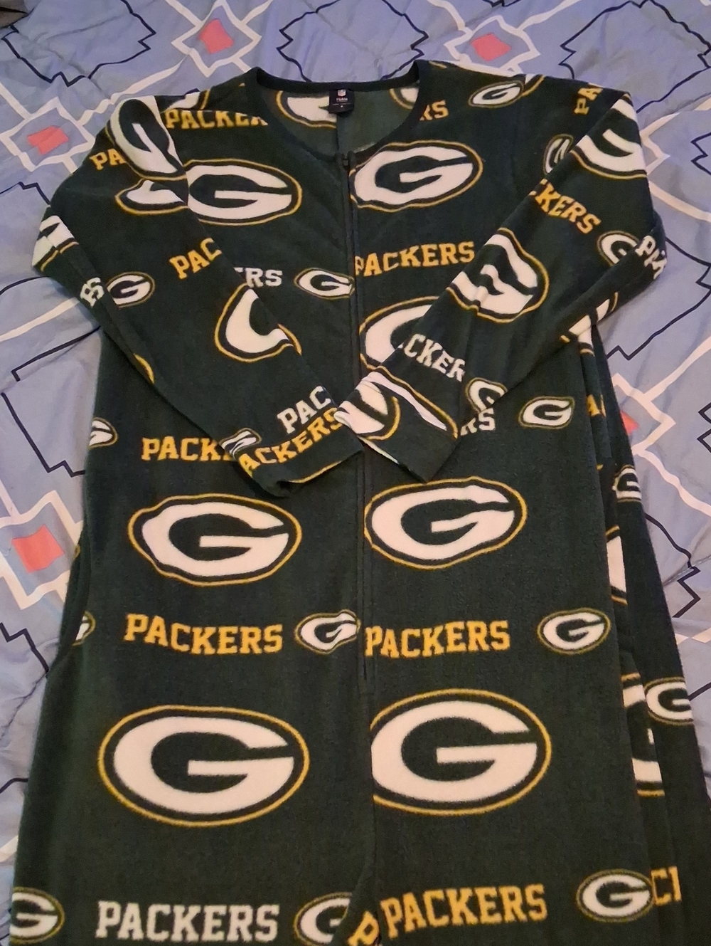 Vintage NFL Green & Gold Green Bay Packers Fleece Zip-Up Footie Pajamas
